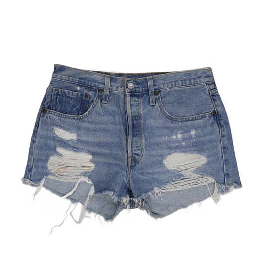 Levi's 501 High Waisted Distressed Denim Shorts Vintage Blue W31 Cotton
