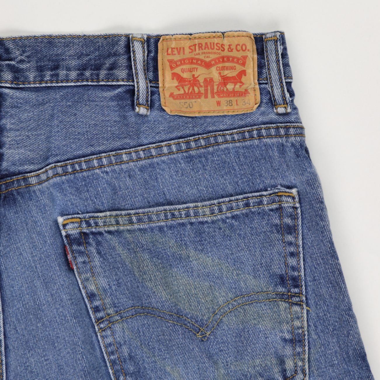 Levi's 550 Vintage High Rise Distressed Denim Shorts Blue W38 100 Cotton