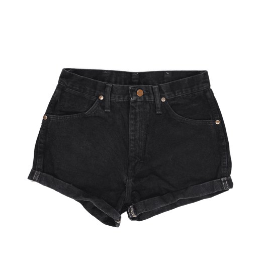 Wrangler Women's High Waisted Black Denim Shorts Size 26W x 36H 100% Cotton Vintage Style