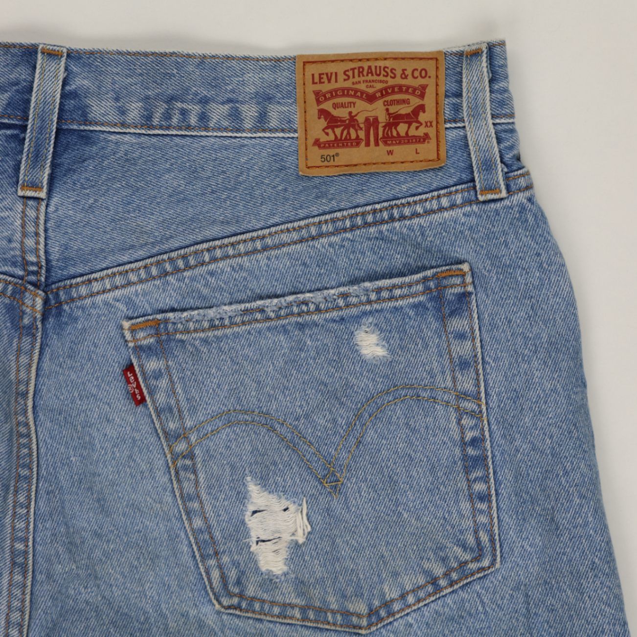 Levi's 501 Distressed Denim Shorts Vintage Blue W40 100% Cotton