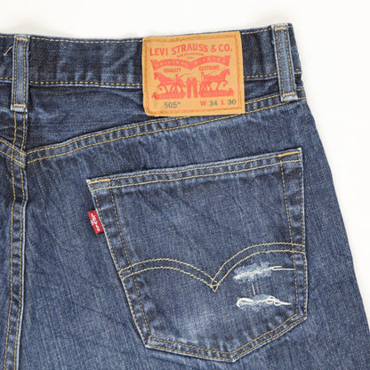 Levi's 505 Distressed Denim Shorts Blue 34W 30L 100 Percent Cotton Vintage