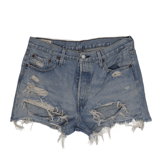 Levi's 501 Vintage High Waisted Distressed Denim Shorts Light Blue Size 29 100 Percent Cotton Preloved
