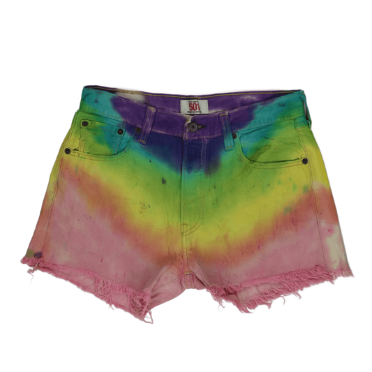Levi's 501 High Waisted Denim Shorts Multicolour Size 30 100% Cotton Vintage Tie Dye