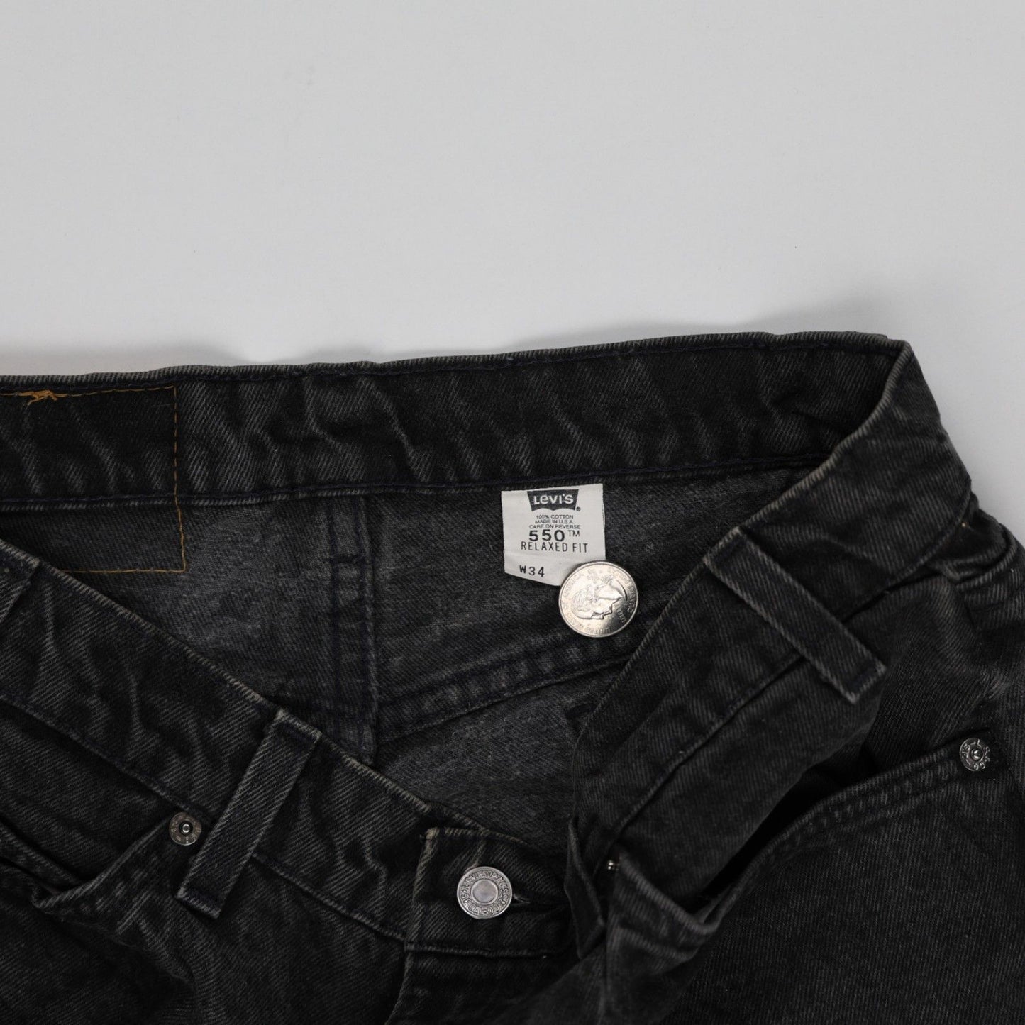 Levi's 550 Vintage Black Denim Shorts W34 Cotton Relaxed Fit