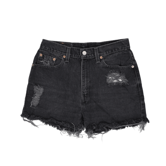 Levi's 512 Slim Fit Distressed Black High-Waist Denim Shorts Size 10 M Cotton Vintage