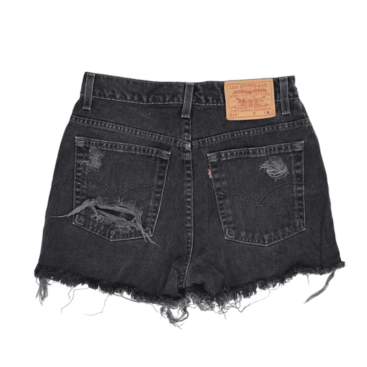 Levi's 512 Slim Fit Distressed Black High-Waist Denim Shorts Size 10 M Cotton Vintage