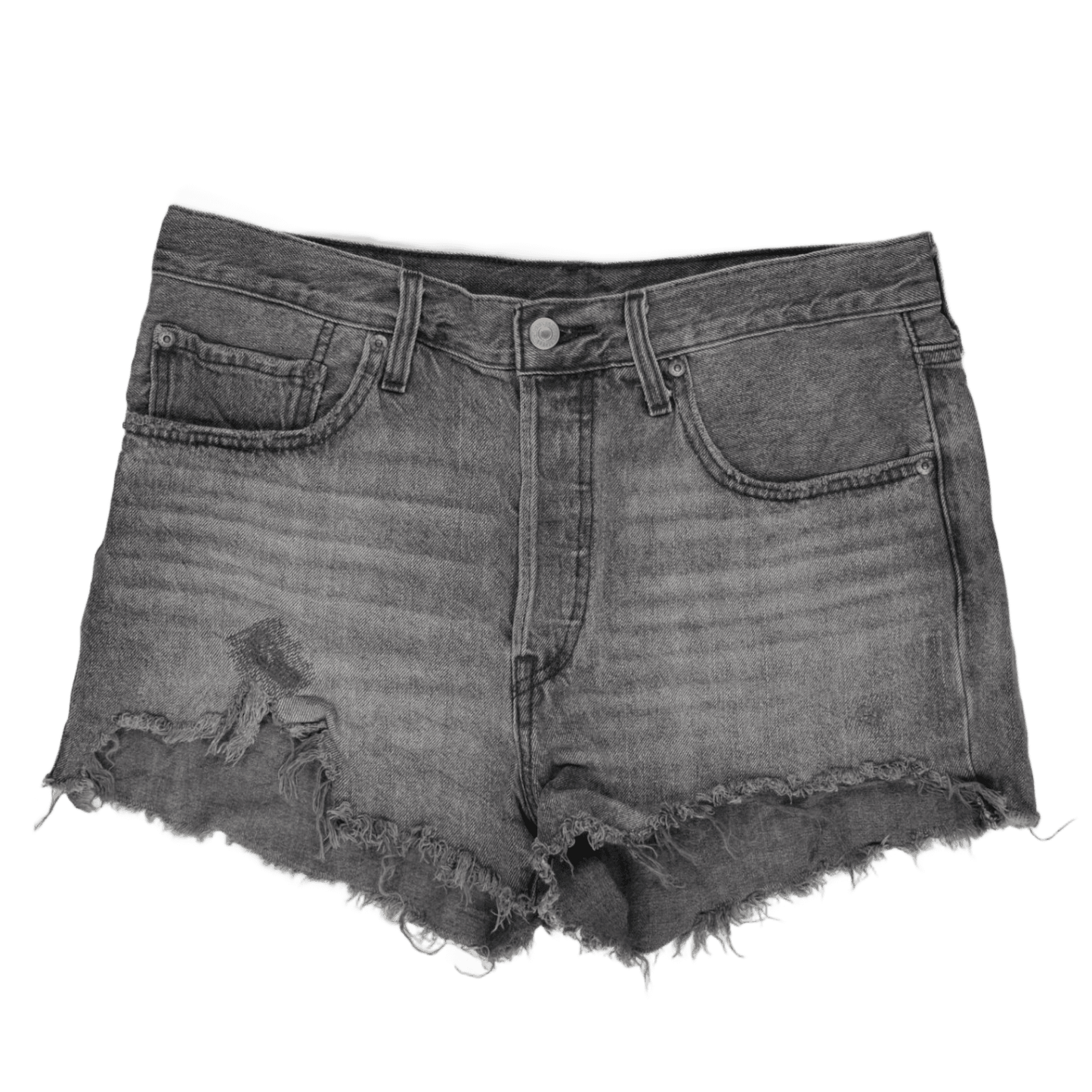 Levi's 501 Grey Distressed Denim Shorts W28 High Waist Vintage Cotton