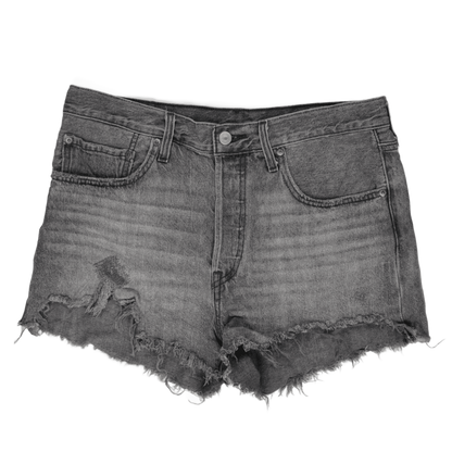 Levi's 501 Grey Distressed Denim Shorts W28 High Waist Vintage Cotton