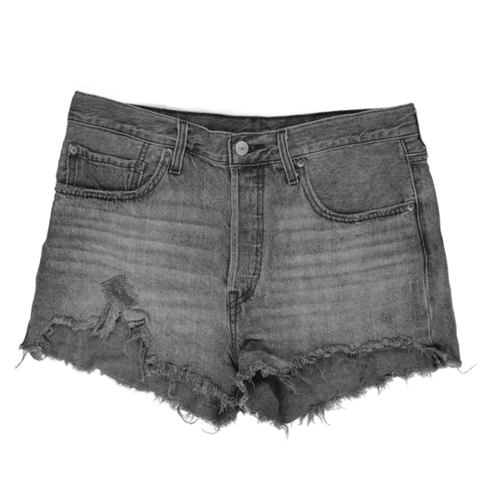 Levi's 501 Grey Distressed Denim Shorts W28 High Waist Vintage Cotton