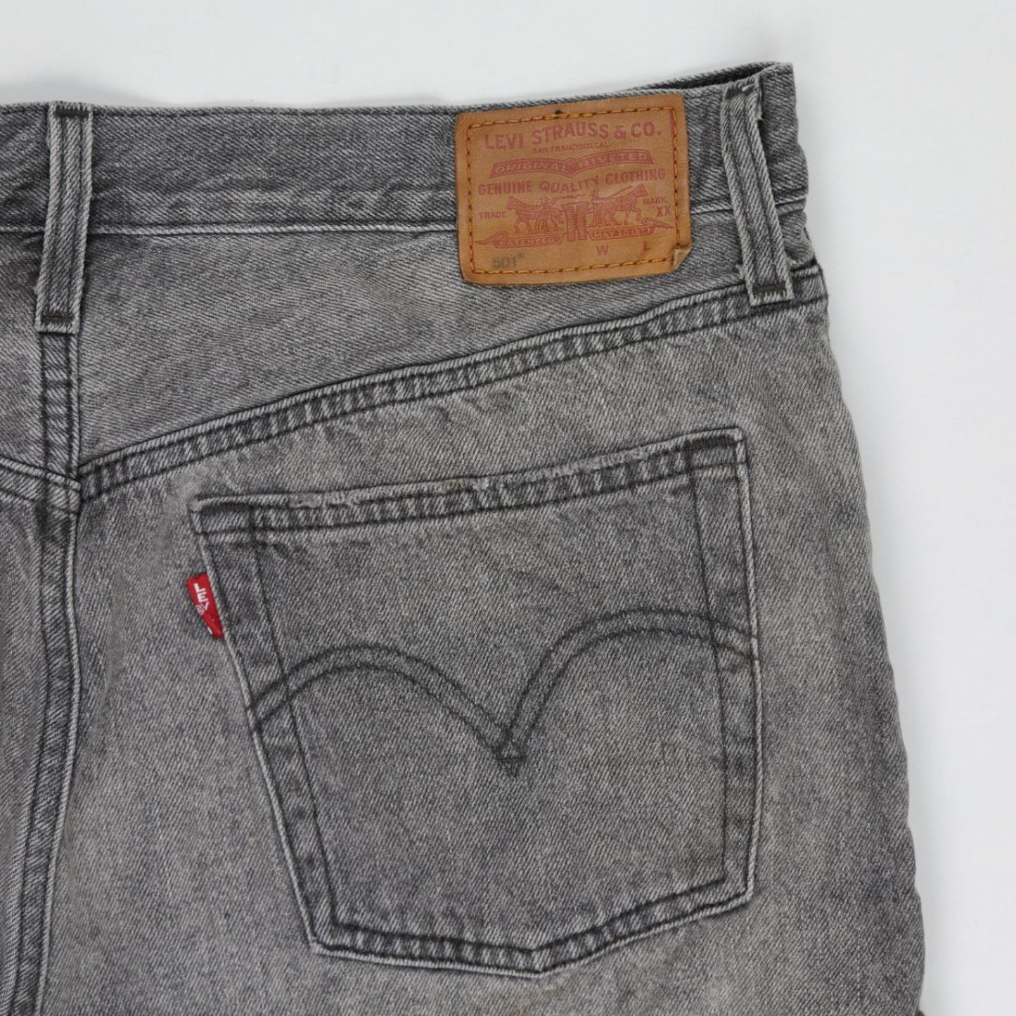 Levi's 501 Grey Distressed Denim Shorts W28 High Waist Vintage Cotton