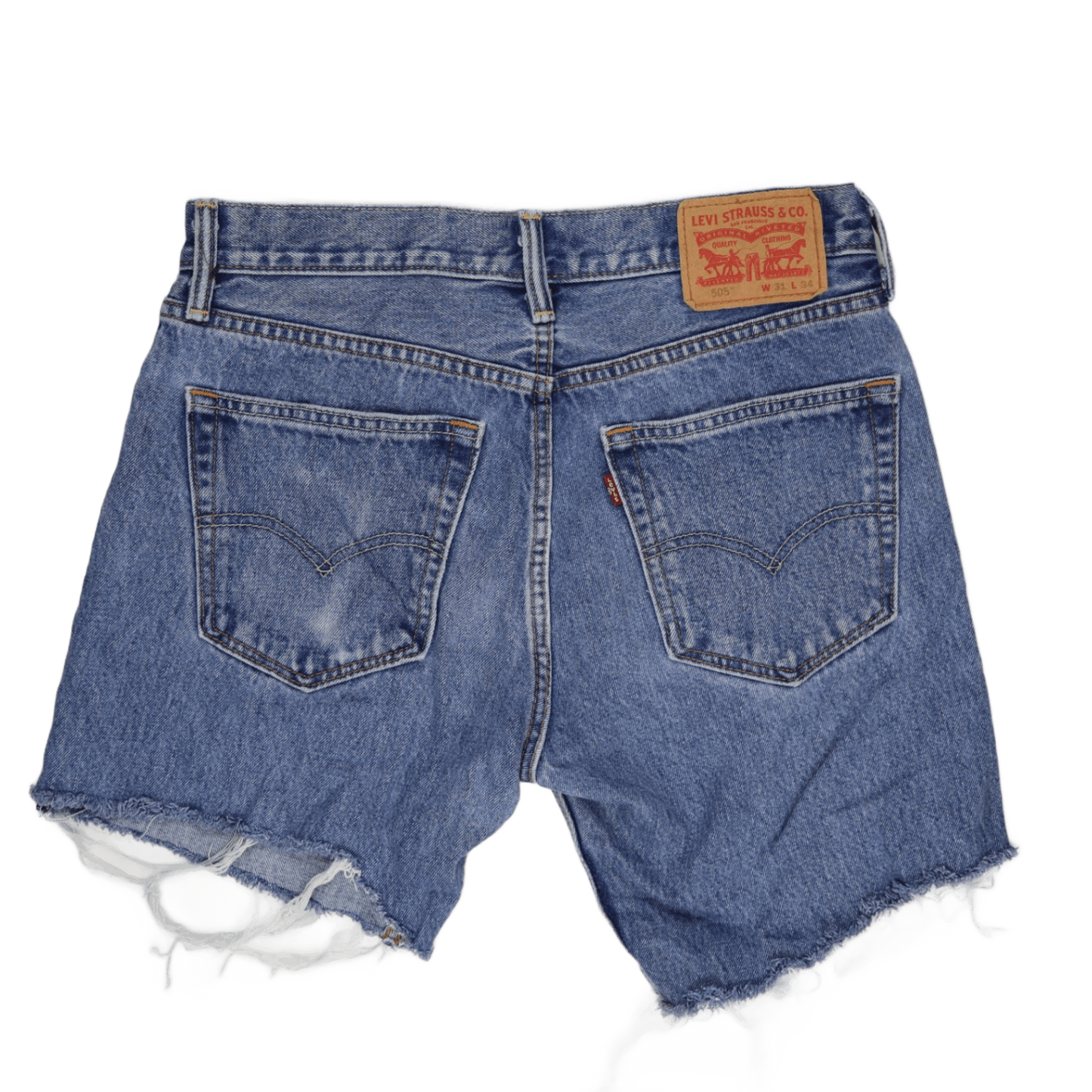Levi's 505 Distressed Denim Shorts Blue W31 L34 100% Cotton Vintage