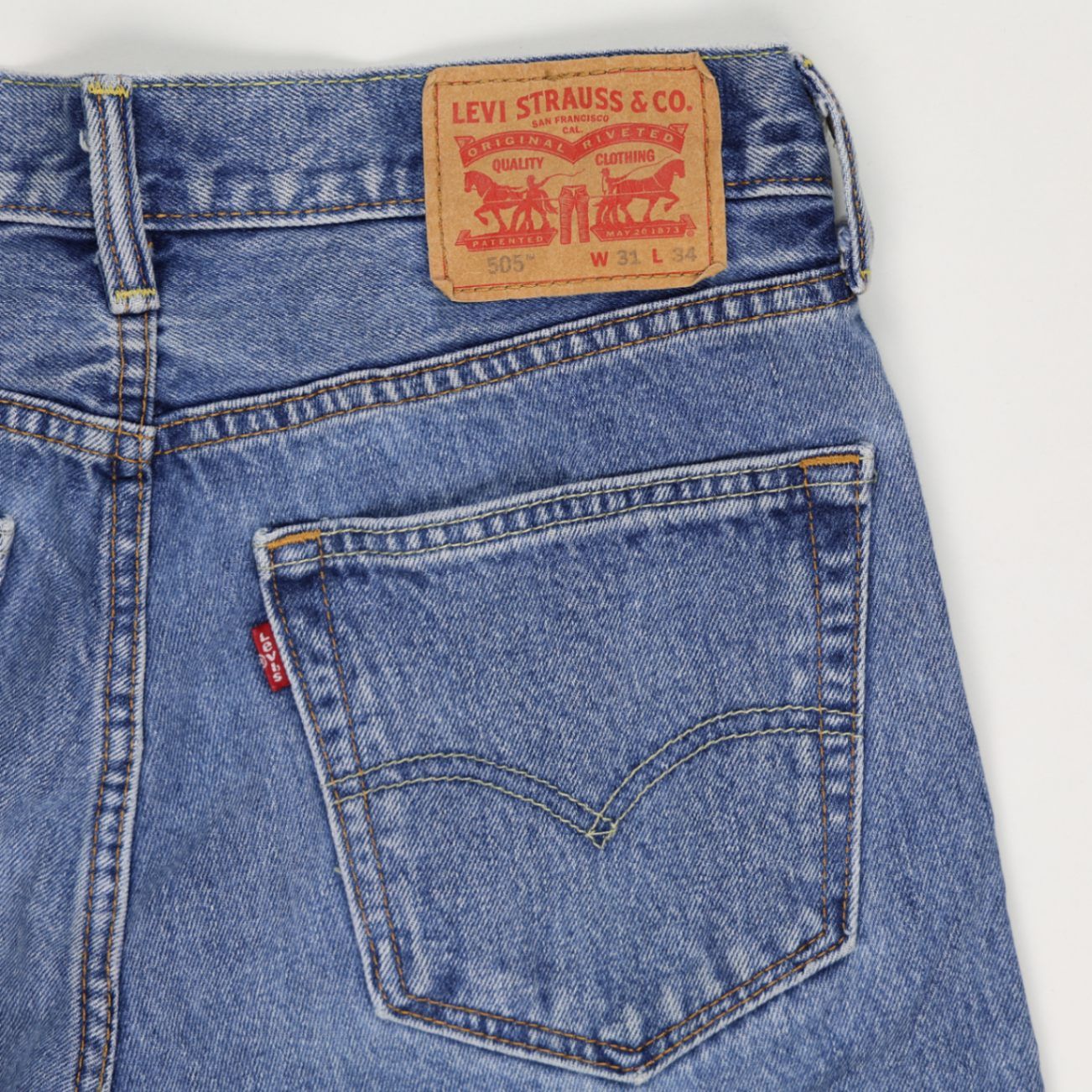 Levi's 505 Distressed Denim Shorts Blue W31 L34 100% Cotton Vintage