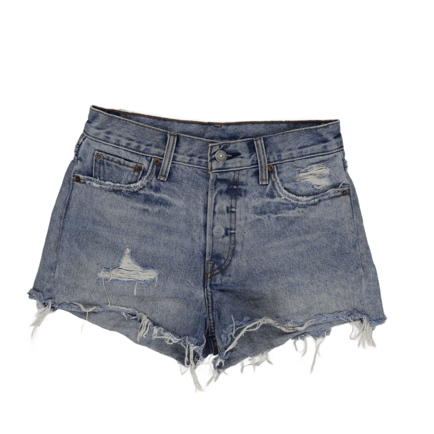 Levi's High Waist Denim Shorts Light Blue UK 8 100% Cotton Vintage Distressed 6.5 In Inseam