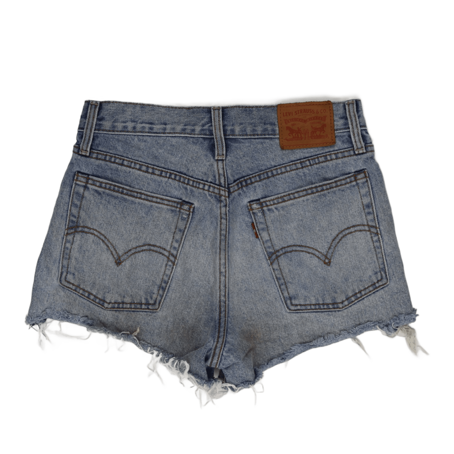 Levi's High Waist Denim Shorts Light Blue UK 8 100% Cotton Vintage Distressed 6.5 In Inseam