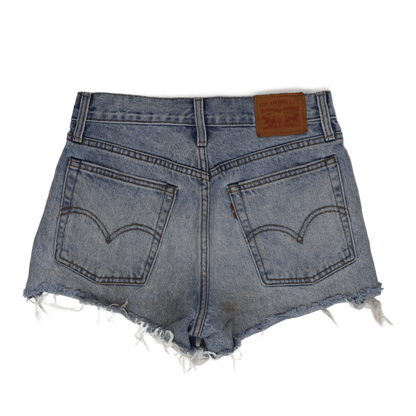 Levi's High Waist Denim Shorts Light Blue UK 8 100% Cotton Vintage Distressed 6.5 In Inseam
