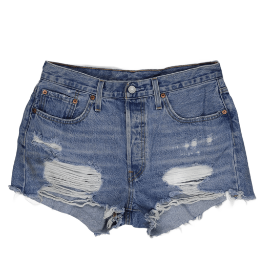 Levi's 501 Women's Vintage Blue Distressed High Waisted Cut-Off Shorts Size 28W Cotton