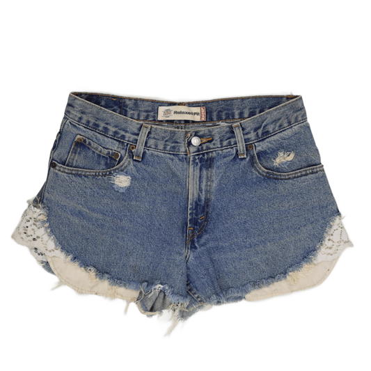 Levi's 550 Vintage Distressed Blue Denim Shorts Women Size 12 6 In Inseam Cotton