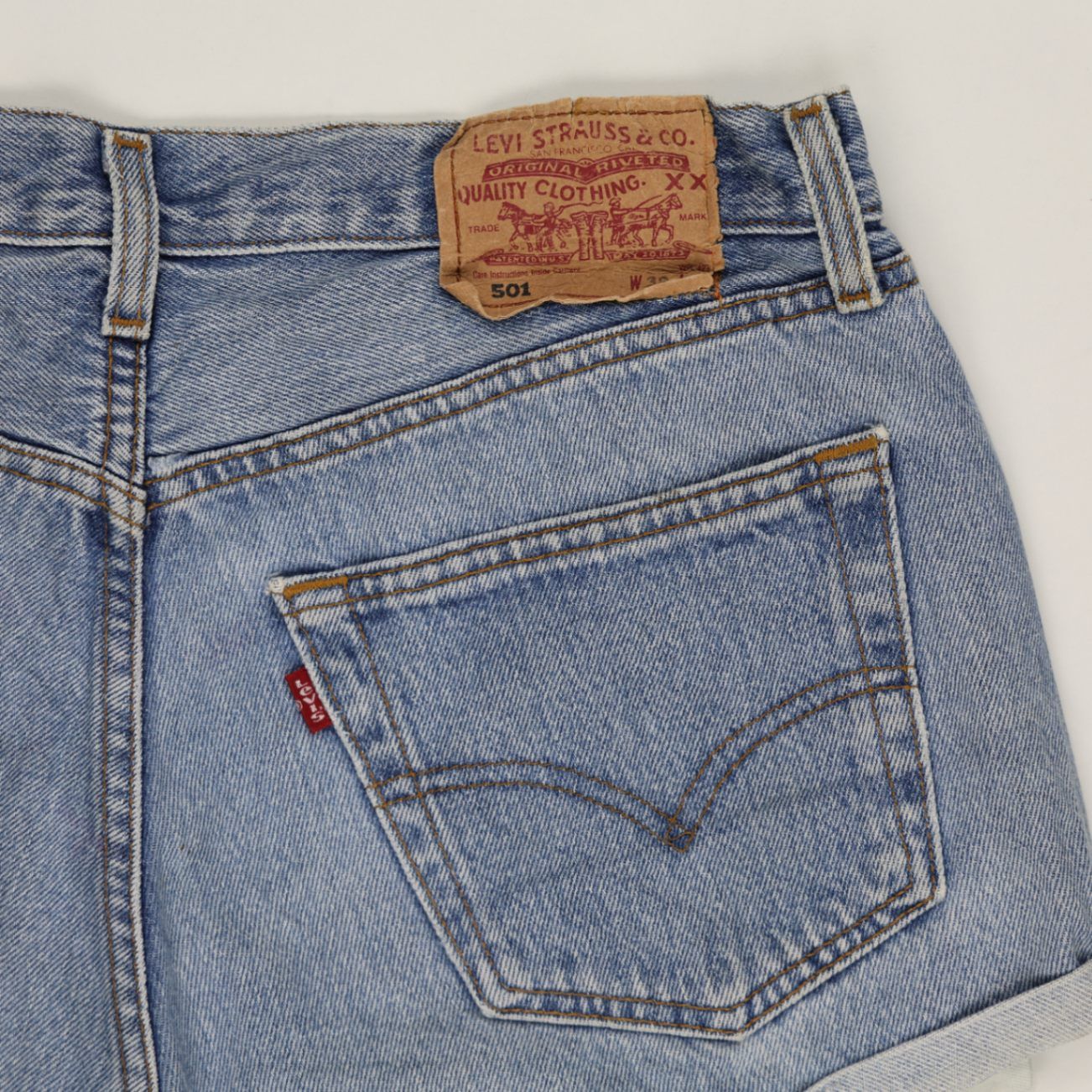Levi's 501 Vintage High Waist Distressed Denim Shorts Blue W32 Cotton