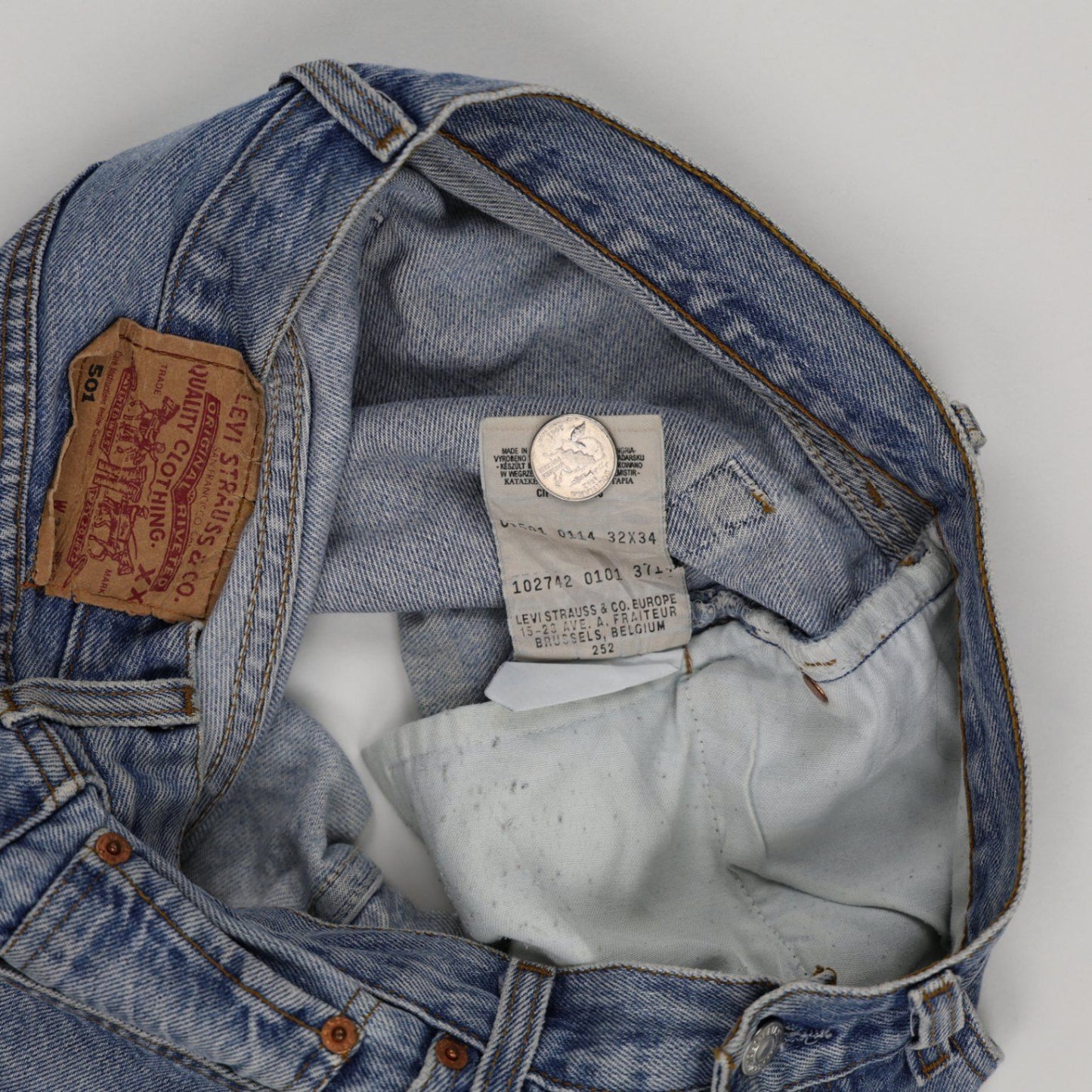Levi's 501 Vintage High Waist Distressed Denim Shorts Blue W32 Cotton