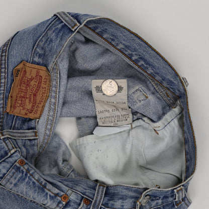Levi's 501 Vintage High Waist Distressed Denim Shorts Blue W32 Cotton
