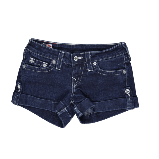 True Religion Womens Jess Denim Shorts Vintage Blue 5 Inch Inseam Size 26 Cotton Denim