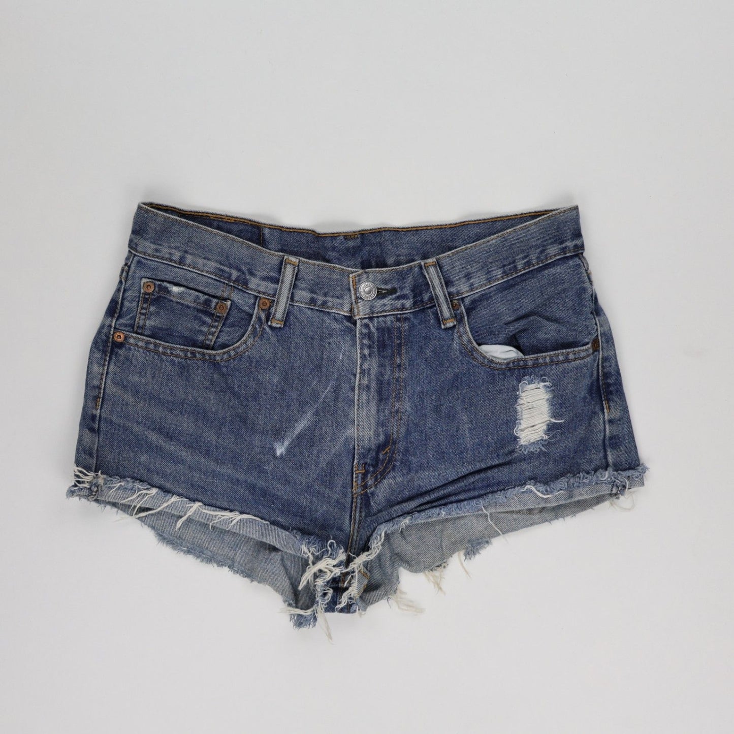 Levi's 505 Vintage High Waist Distressed Denim Shorts Blue W30 Cotton