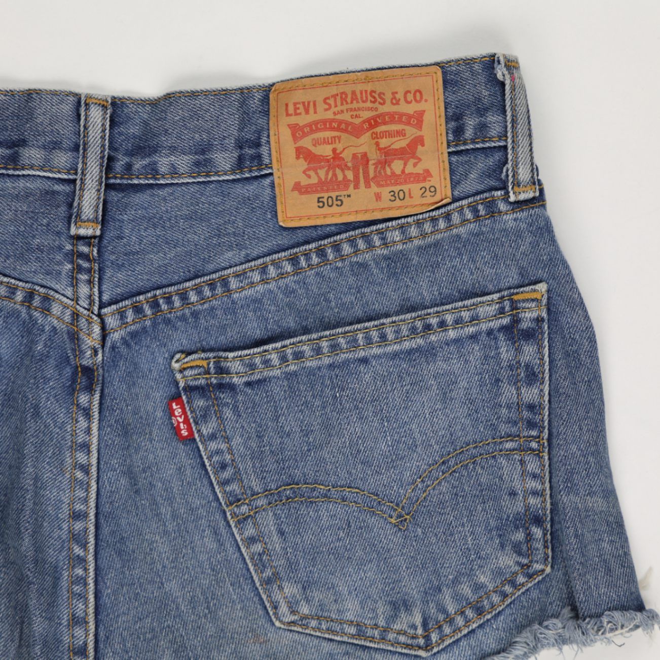Levi's 505 Vintage High Waist Distressed Denim Shorts Blue W30 Cotton