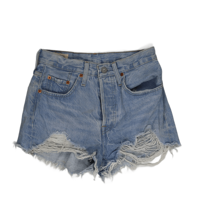 Levi's 501 High Waisted Vintage Light Blue Distressed Denim Shorts W31 Cotton