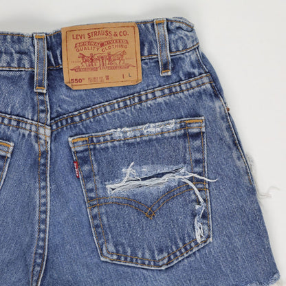 Levi's 550 Distressed Blue Denim High Rise Cut Off Shorts Women's Large Cotton Vintage