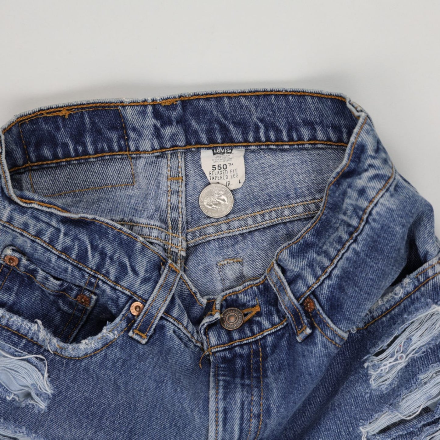 Levi's 550 Distressed Blue Denim High Rise Cut Off Shorts Women's Large Cotton Vintage