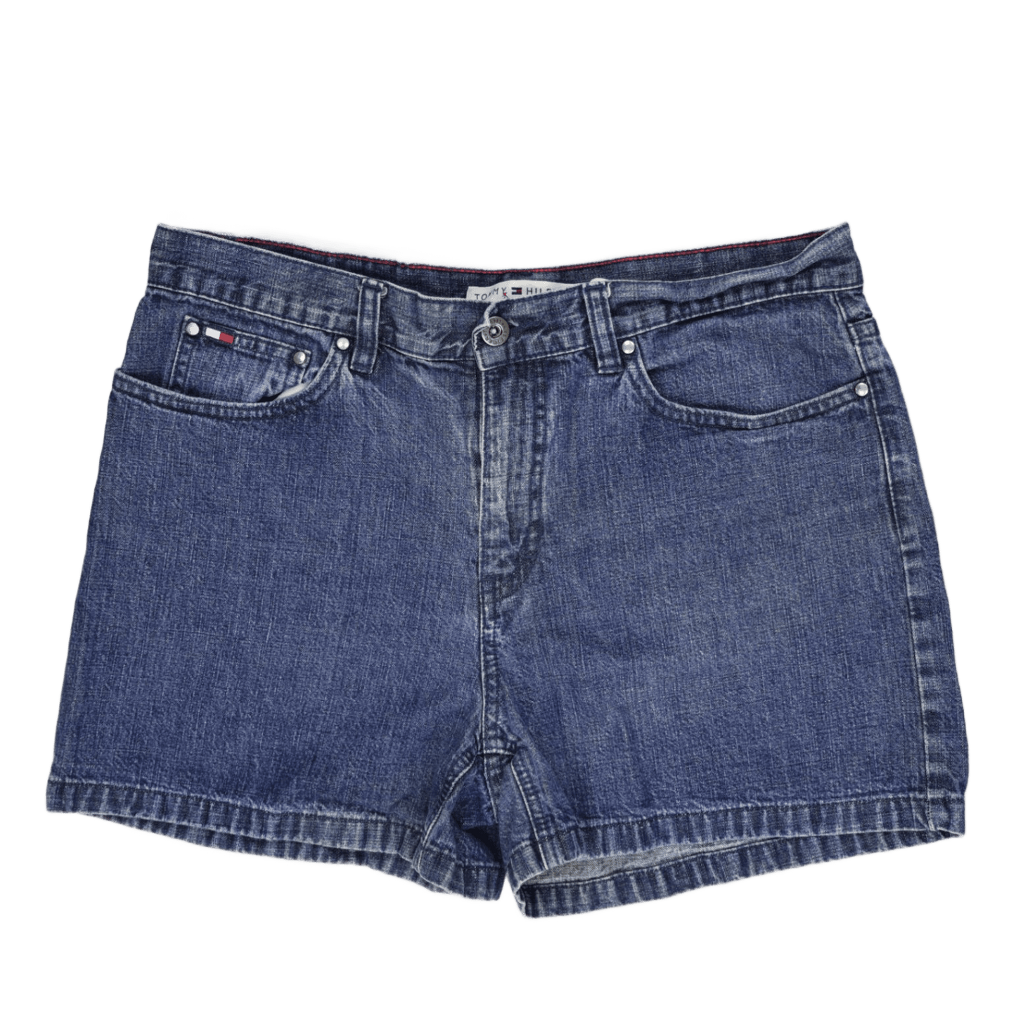 Tommy Hilfiger Women's High Waist Denim Shorts Blue Size 10 8 Inch Inseam Cotton Denim