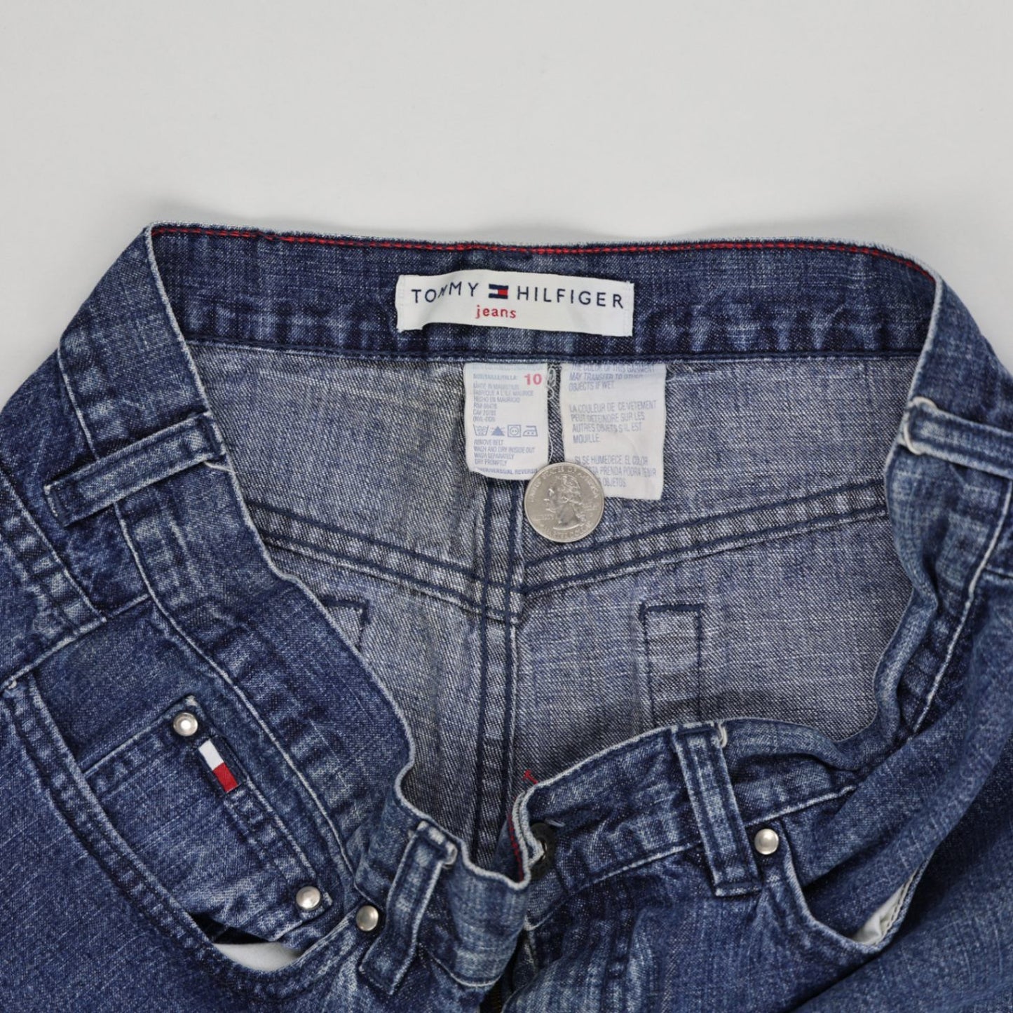 Tommy Hilfiger Women's High Waist Denim Shorts Blue Size 10 8 Inch Inseam Cotton Denim
