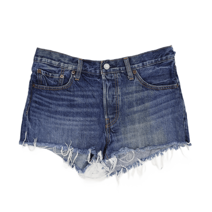 Levi's 501 Distressed High Waisted Denim Shorts in Classic Blue - Iconic Vintage Summer Style for Women, Festival Ready