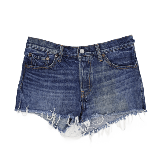 Levi's 501 Distressed High Waisted Denim Shorts in Classic Blue - Iconic Vintage Summer Style for Women, Festival Ready