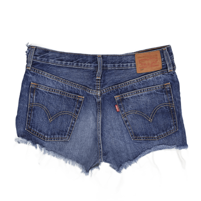 Levi's 501 Distressed High Waisted Denim Shorts in Classic Blue - Iconic Vintage Summer Style for Women, Festival Ready