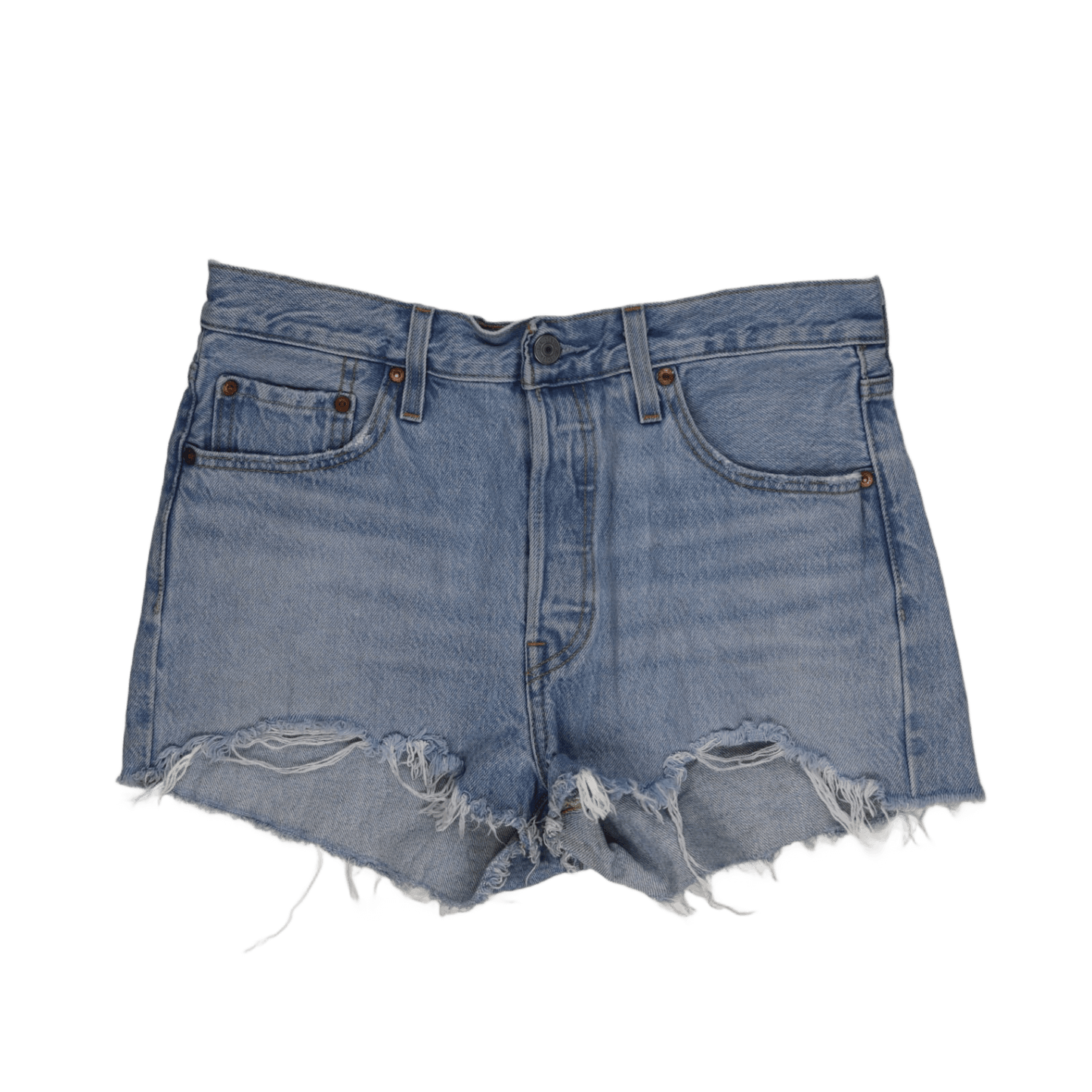 Levi's 501 High Waist Distressed Light Wash Denim Shorts - Classic Summer Blue 30W Womens
