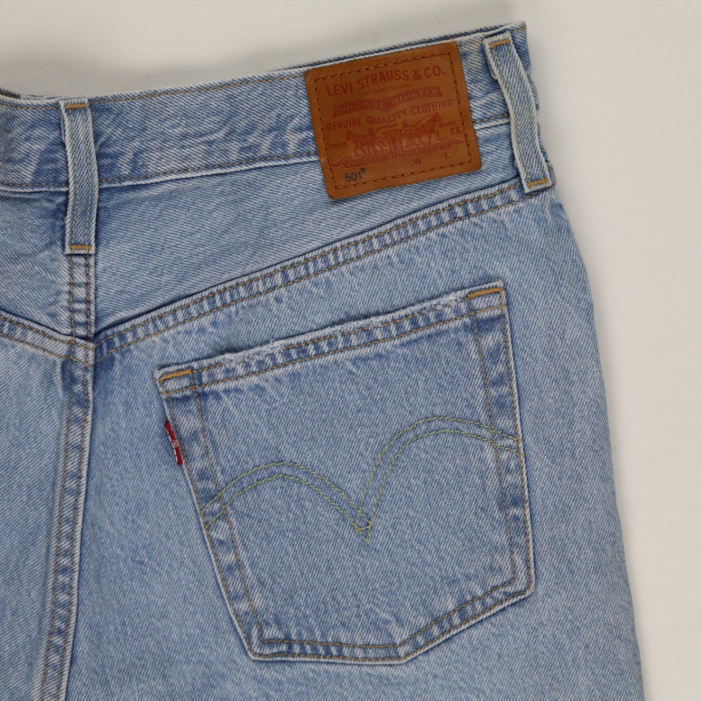 Levi's 501 High Waist Distressed Light Wash Denim Shorts - Classic Summer Blue 30W Womens