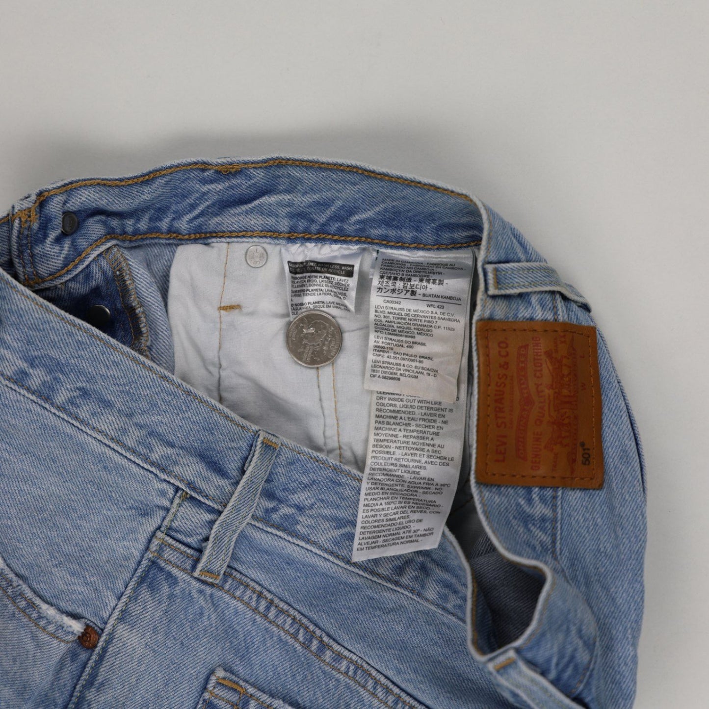 Levi's 501 High Waist Distressed Light Wash Denim Shorts - Classic Summer Blue 30W Womens