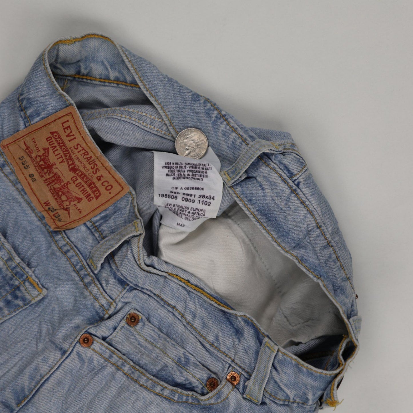 Levi's 555 90 Vintage Light Blue Denim Shorts W28 L34 Riveted Cotton Classic