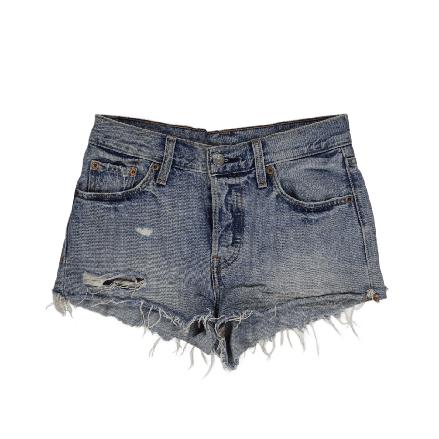 Levi's 501 Distressed Denim High Waist Women’s Shorts in Light Blue Wash, Size W28