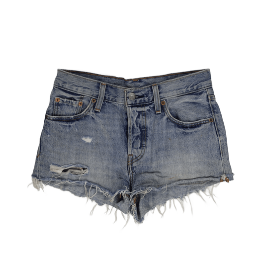 Levi's 501 Distressed Denim High Waist Women’s Shorts in Light Blue Wash, Size W28