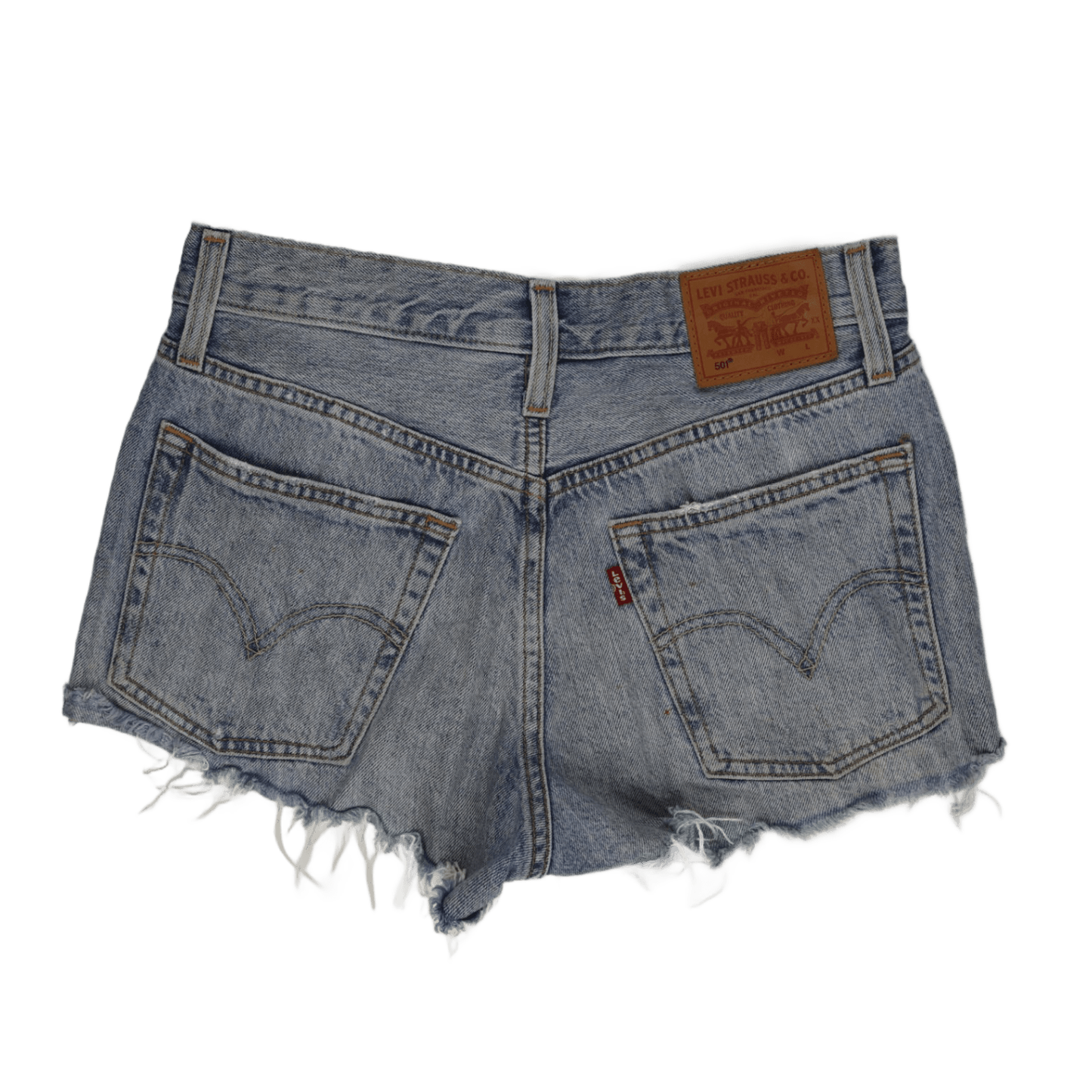Levi's 501 Distressed Denim High Waist Women’s Shorts in Light Blue Wash, Size W28