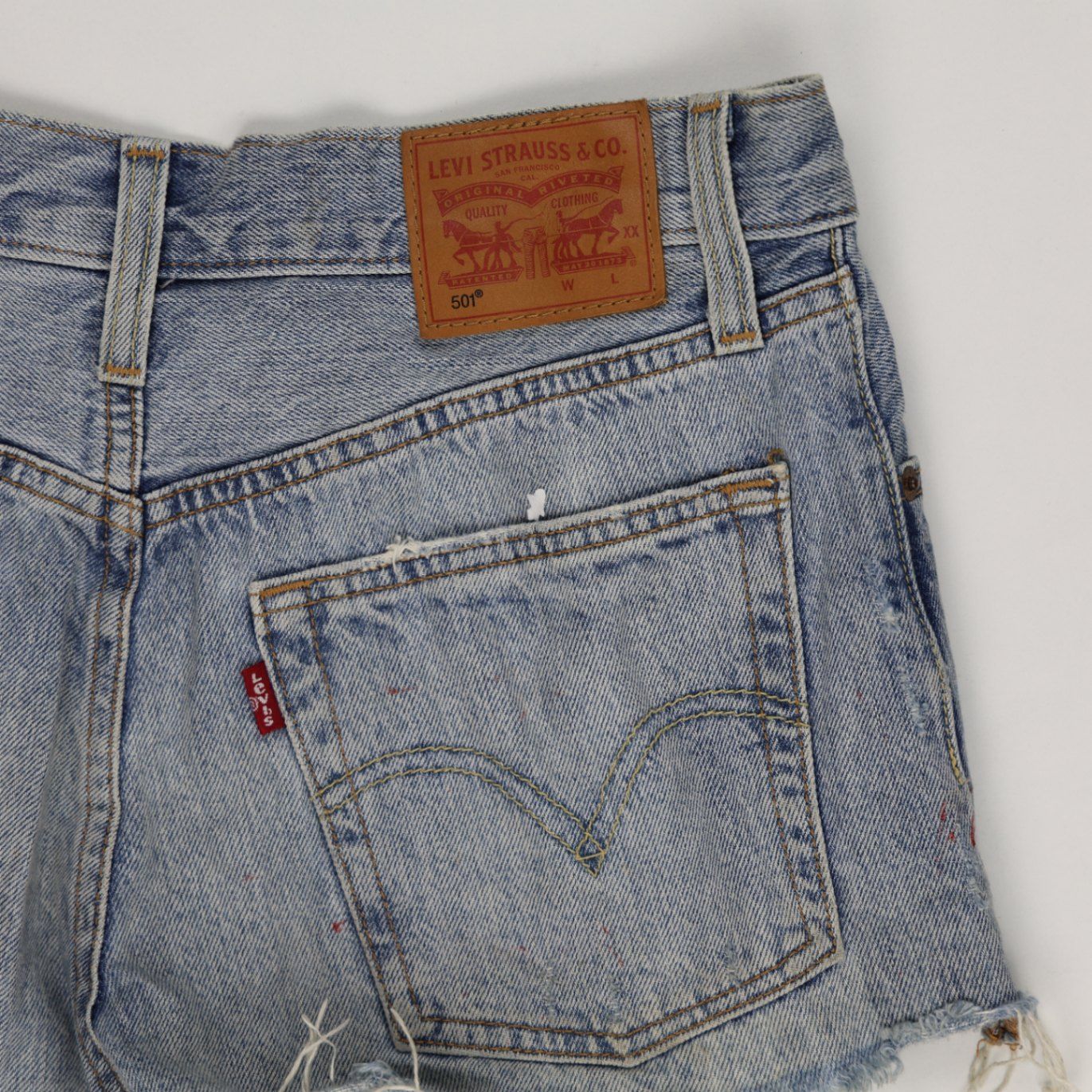 Levi's 501 Distressed Denim High Waist Women’s Shorts in Light Blue Wash, Size W28