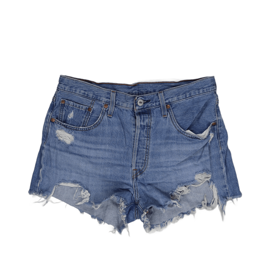 Levi's 501 Distressed High Waisted Blue Denim Shorts Womens 29 Vintage Look Raw Hem