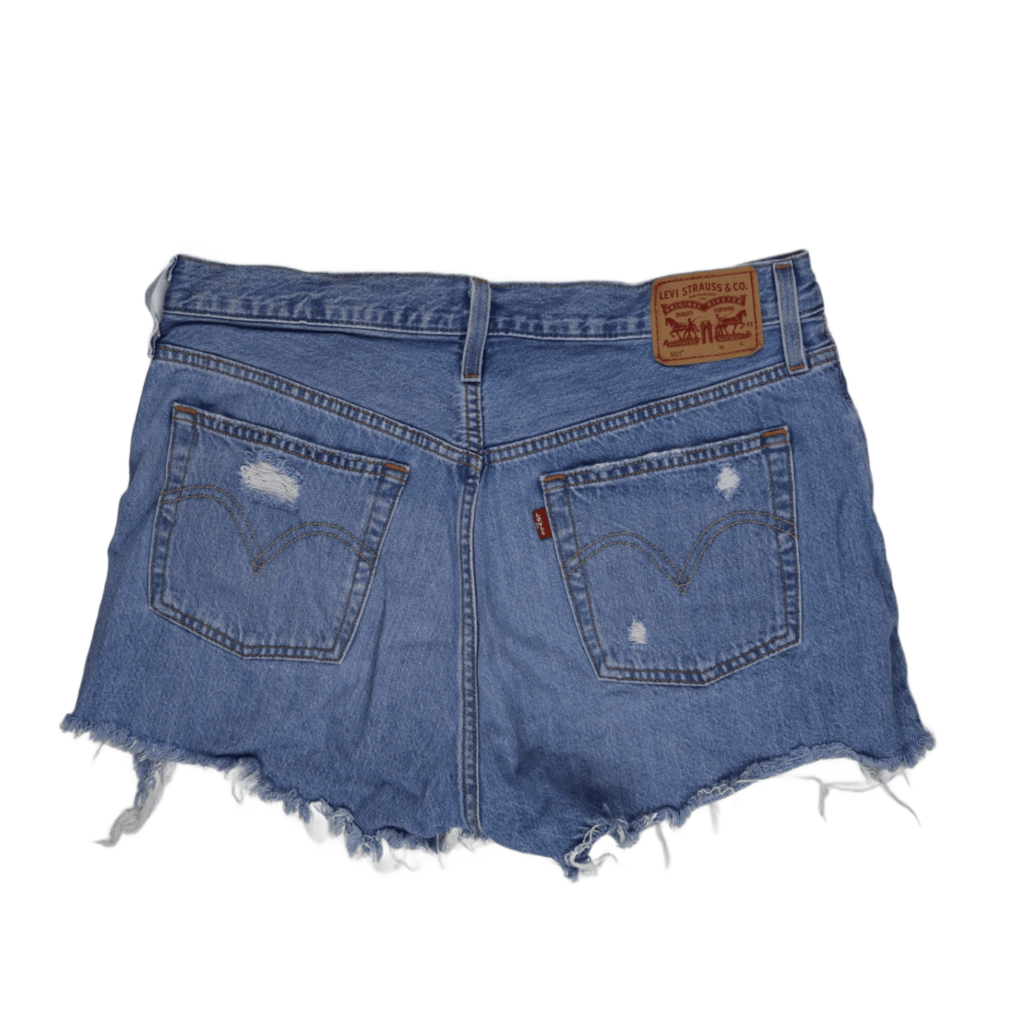Levi's 501 Distressed High Waisted Blue Denim Shorts Womens 29 Vintage Look Raw Hem