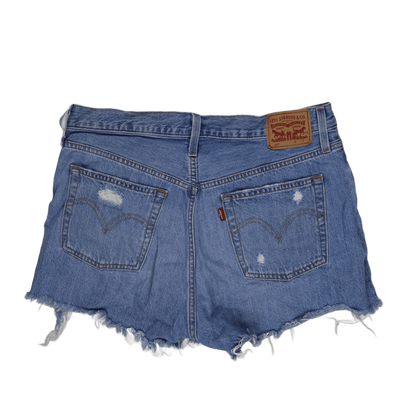 Levi's 501 Distressed High Waisted Blue Denim Shorts Womens 29 Vintage Look Raw Hem