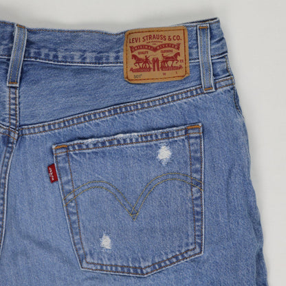 Levi's 501 Distressed High Waisted Blue Denim Shorts Womens 29 Vintage Look Raw Hem