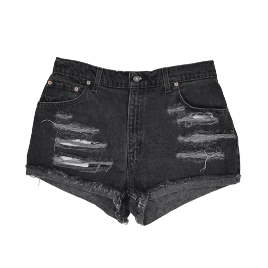 Levi's 551 Black Distressed Denim High Waist Shorts Womens Size 14 Vintage Style