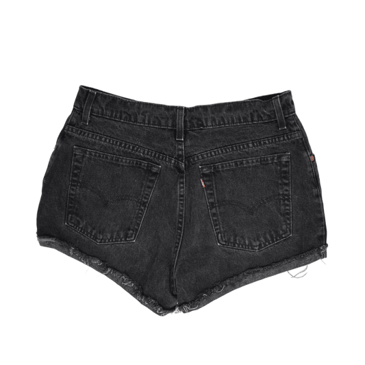 Levi's 551 Black Distressed Denim High Waist Shorts Womens Size 14 Vintage Style