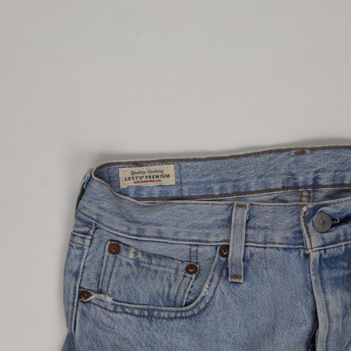 Levi's 501 Premium Light Blue Denim High Waisted Distressed Shorts W31